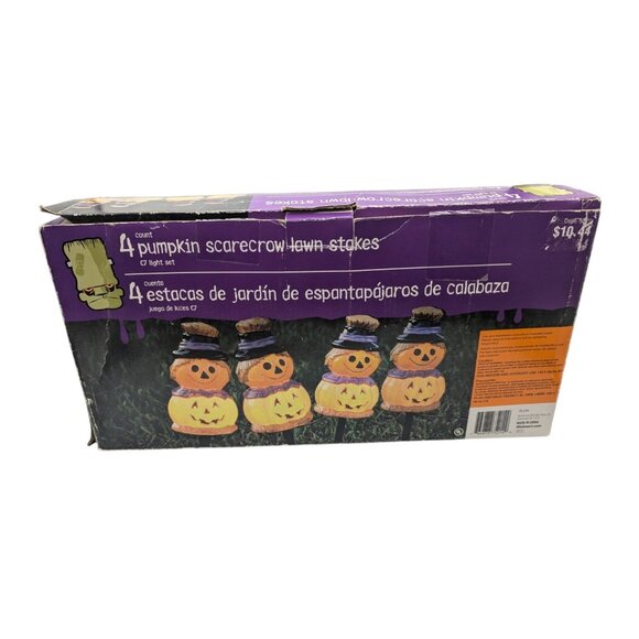 Vtg Halloween Blow Mold Pumpkin Scarecrow 4 Yard Lawn Stakes in box Fall - Picture 14 of 15